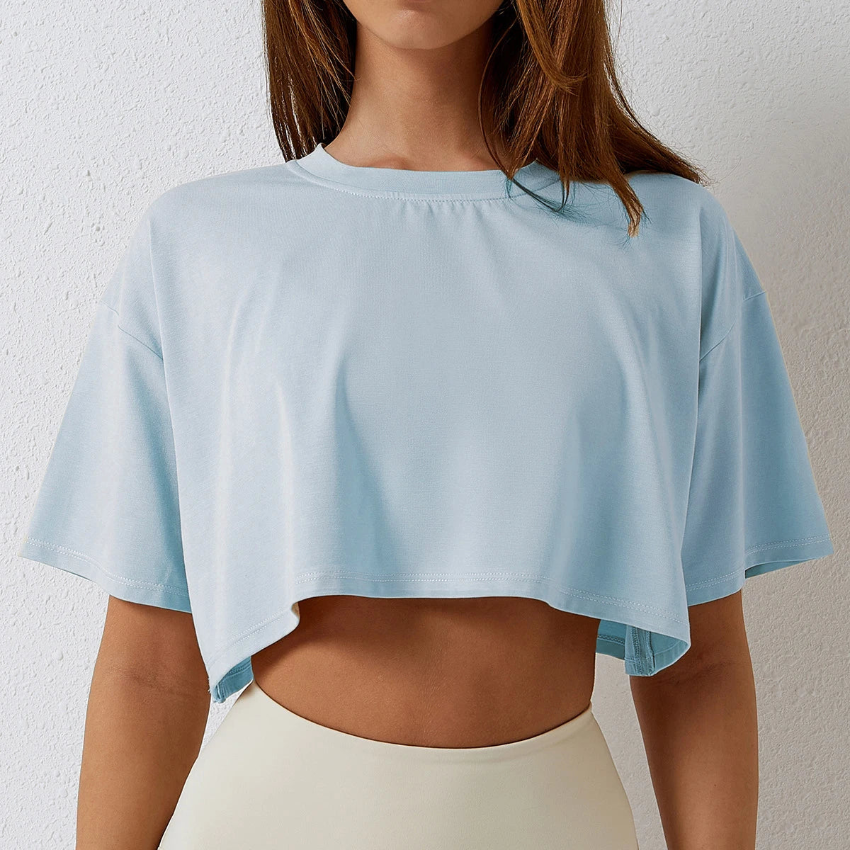 Cotton Women Short Sleeve, Yoga Fitness Crop Top, Sport T-shirt, Loose Gym Workout Shirts