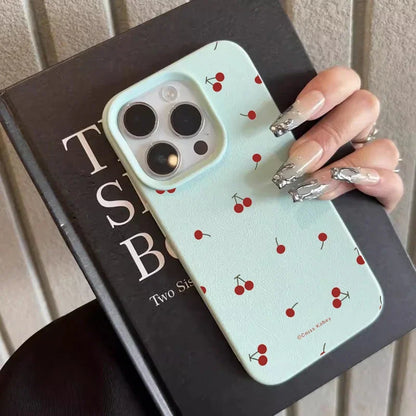 Cute Cartoon Cherry Lichee Pattern Silicone Phone Case For iPhone 16 15 14 13 12 11 Pro Max XS Max XR 14 15 16 Plus Cover Funda