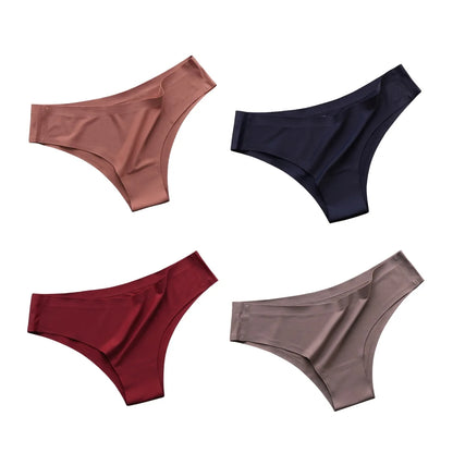 4PCS/Set, Seamless Panties, Women Underwear, Ice Silk Underpants, Low Waist G-string, Soft Solid Ultra-thin Briefs