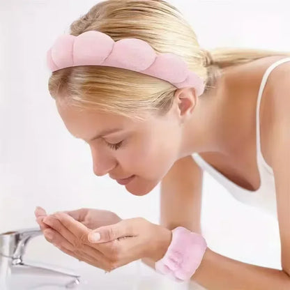 3PC Soft Sponge Headbands for Facial Cleansing - Makeup Proof & Shower Safe with Adjustable Wrist Straps