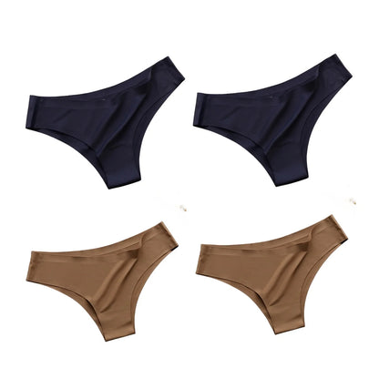 4PCS/Set, Seamless Panties, Women Underwear, Ice Silk Underpants, Low Waist G-string, Soft Solid Ultra-thin Briefs