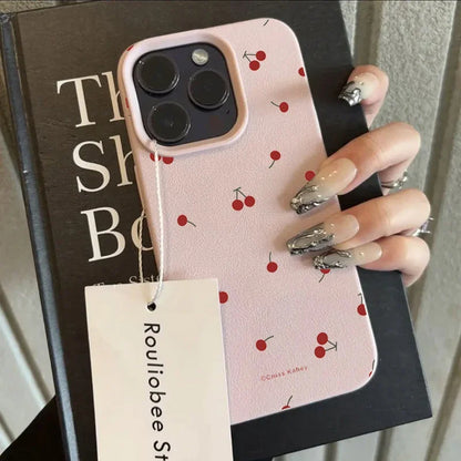 Cute Cartoon Cherry Lichee Pattern Silicone Phone Case For iPhone 16 15 14 13 12 11 Pro Max XS Max XR 14 15 16 Plus Cover Funda
