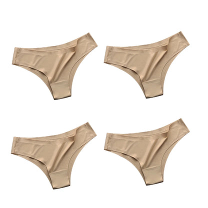 4PCS/Set, Seamless Panties, Women Underwear, Ice Silk Underpants, Low Waist G-string, Soft Solid Ultra-thin Briefs