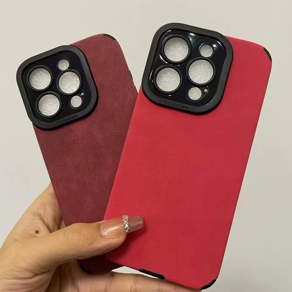 New Luxury Matte Silicone Leather Phone Case For iPhone 16 15 14 13 12 11 Pro Max Plus Soft Fabric Vintage Shockproof Full Cover