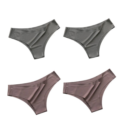4PCS/Set, Seamless Panties, Women Underwear, Ice Silk Underpants, Low Waist G-string, Soft Solid Ultra-thin Briefs