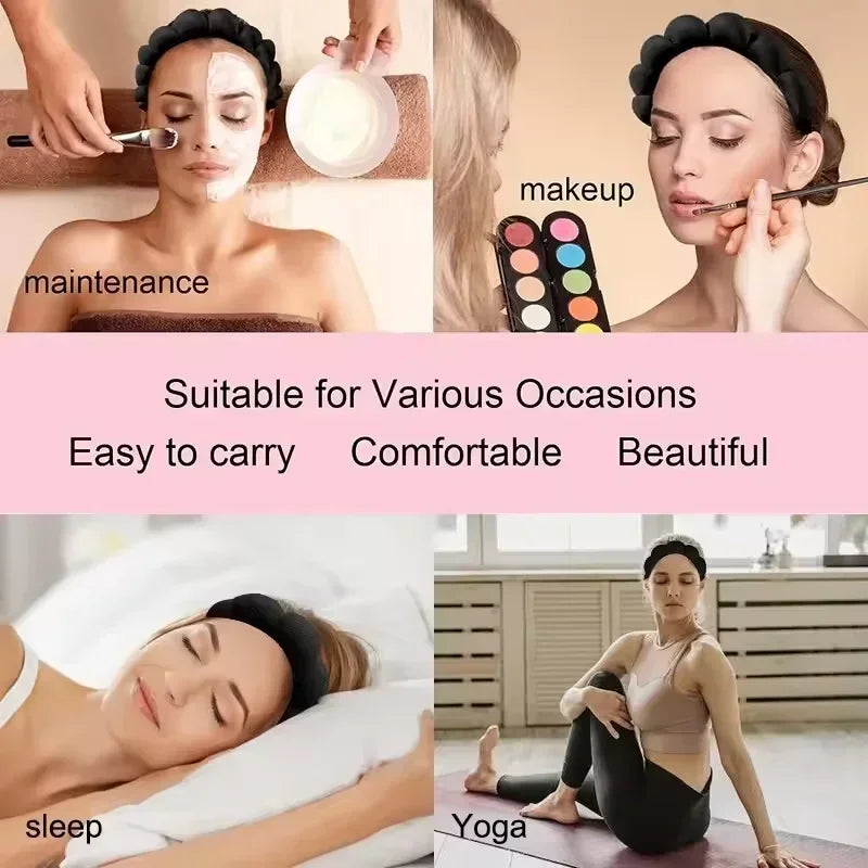 3PC Soft Sponge Headbands for Facial Cleansing - Makeup Proof & Shower Safe with Adjustable Wrist Straps