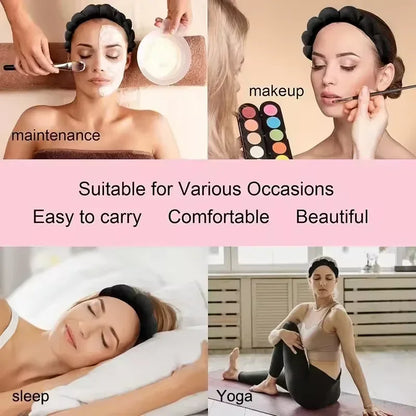 3PC Soft Sponge Headbands for Facial Cleansing - Makeup Proof & Shower Safe with Adjustable Wrist Straps