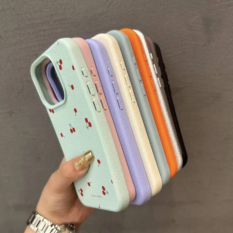 Cute Cartoon Cherry Lichee Pattern Silicone Phone Case For iPhone 16 15 14 13 12 11 Pro Max XS Max XR 14 15 16 Plus Cover Funda