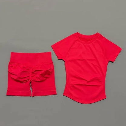 2 Pieces Impact Sports Sets, Short Sleeve Seamless Yoga Top, Fitness Set, Women Workout Running Sports Shorts Gym Suit